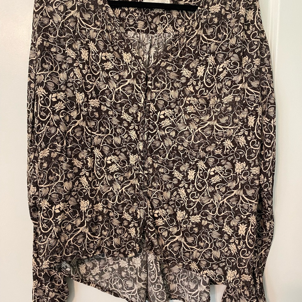 Treasure & Bond Floral Brown and Cream Button down Blouse